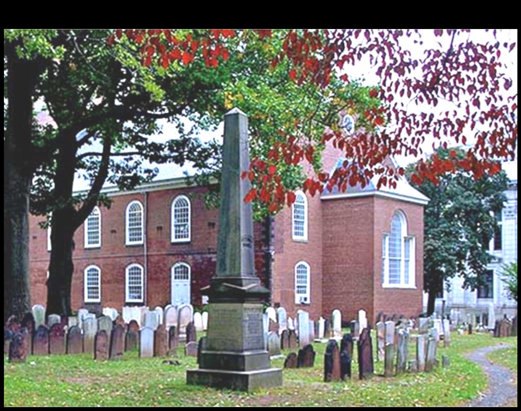 Obelisk monument to James and Hannah Caldwell in the historic First Presbyterian Church Cemetery in Elizabeth, NJ.