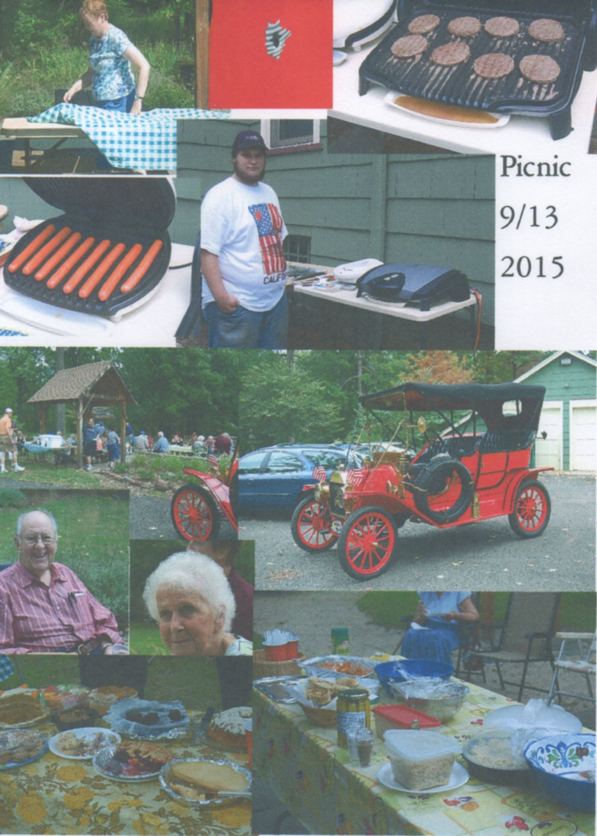 Collage of the Union County Historical Society annual picnic at the Hanson House on September 13, 2015, featuring food, grilling, and antique Model T cars