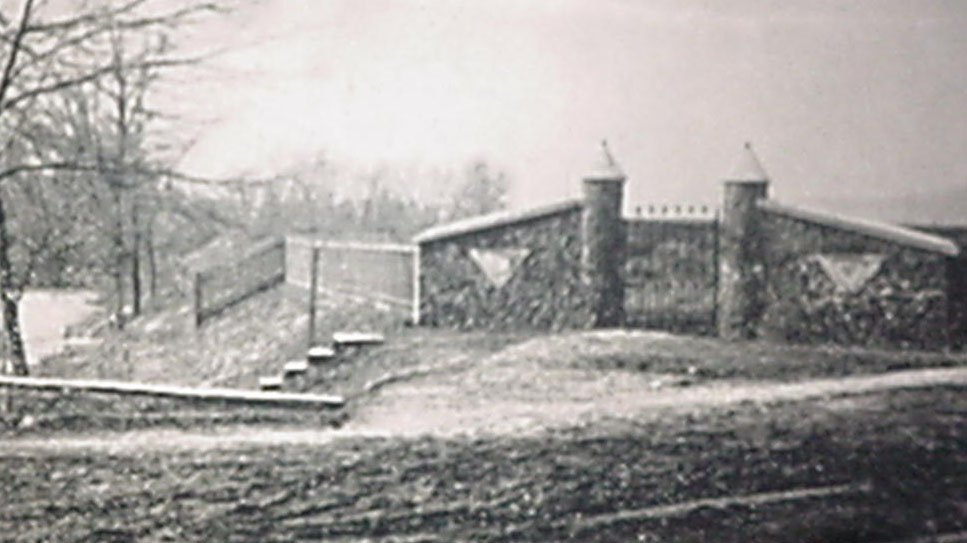 Historic stone entrance gate to the Irvington Avenue Reservoir in Elizabeth, New Jersey