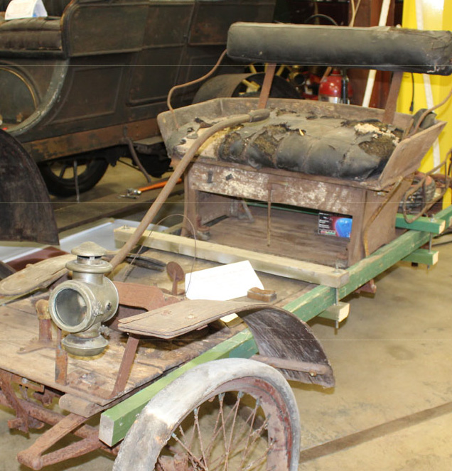 Unrestored chassis of a 1903 Orient Buckboard antique car