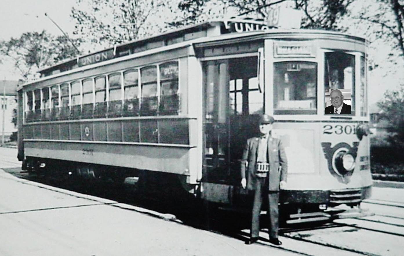 Vintage Union route electric trolley car operating on steel rails in New Jersey.