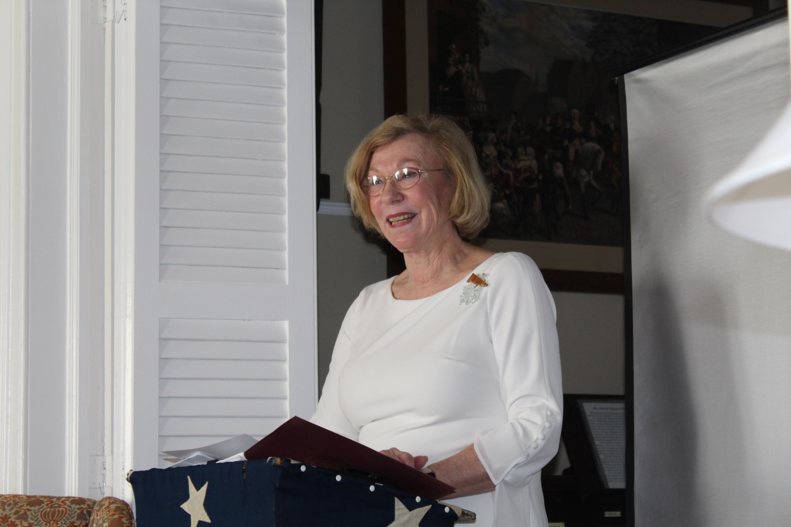 Joanne Rajoppi speaking on Woman Suffrage at the Hanson House (March 2020)