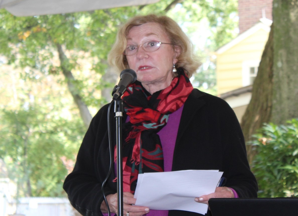 Union County Historical Society speaker addressing attendees at the Liberty Hall Museum tent meeting.