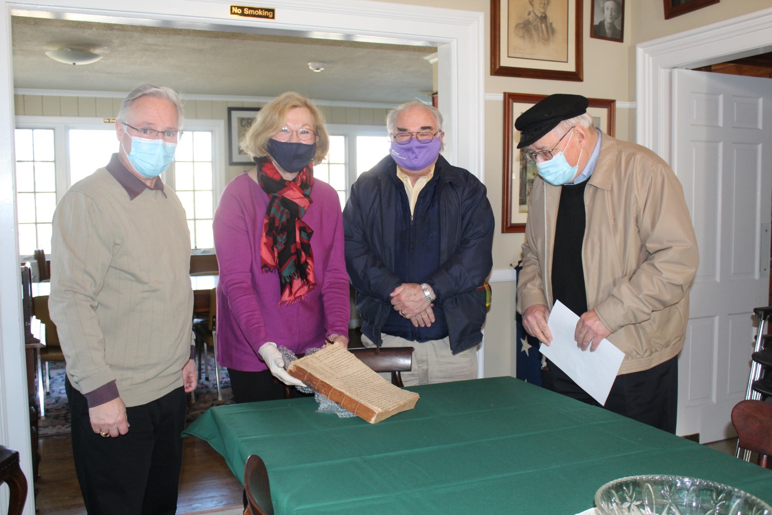 Union County Historical Society members meeting indoors at the Hanson House with masks and social distancing, March 2021