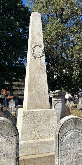 The restored James and Hannah Caldwell Obelisk at Snyder Academy (Siloam-Hope First Presbyterian Church), Elizabeth, New Jersey