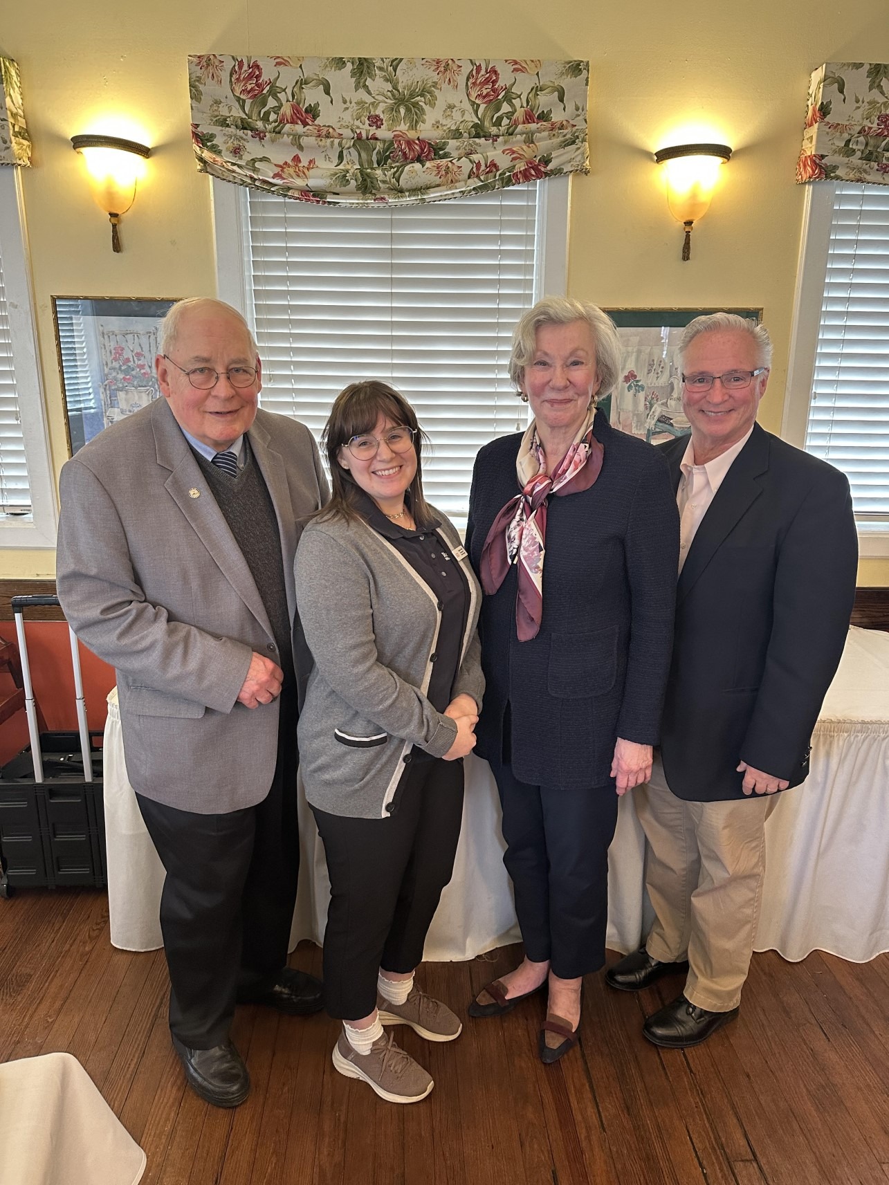 Honoring History—UCHS Vice President Charles Shallcross, speaker Sophia Hudzik, President Joanne Rajoppi, and John Prescott (Second Vice President) at the annual dinner meeting