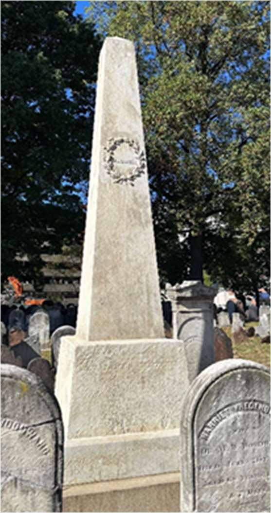 Restored James and Hannah Caldwell Memorial obelisk at Snyder Academy in Elizabeth, New Jersey