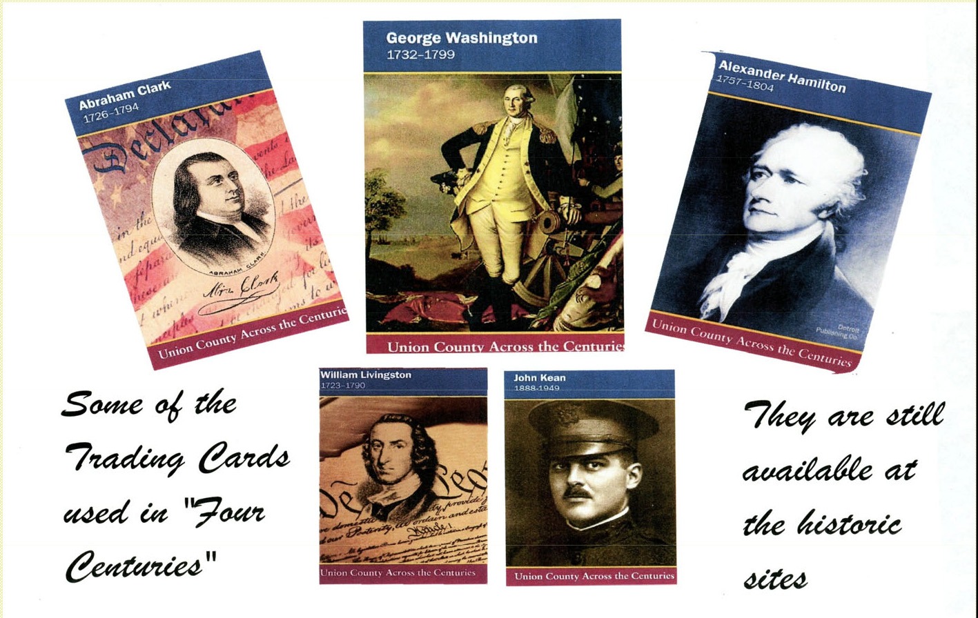 Union County Across the Centuries trading cards distributed during Four Centuries in a Weekend.