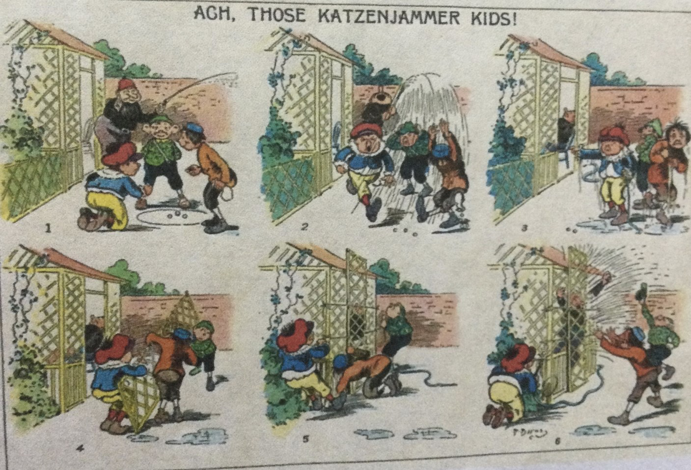 Vintage comic strip panel of The Katzenjammer Kids titled “Agh, Those Katzenjammer Kids!”