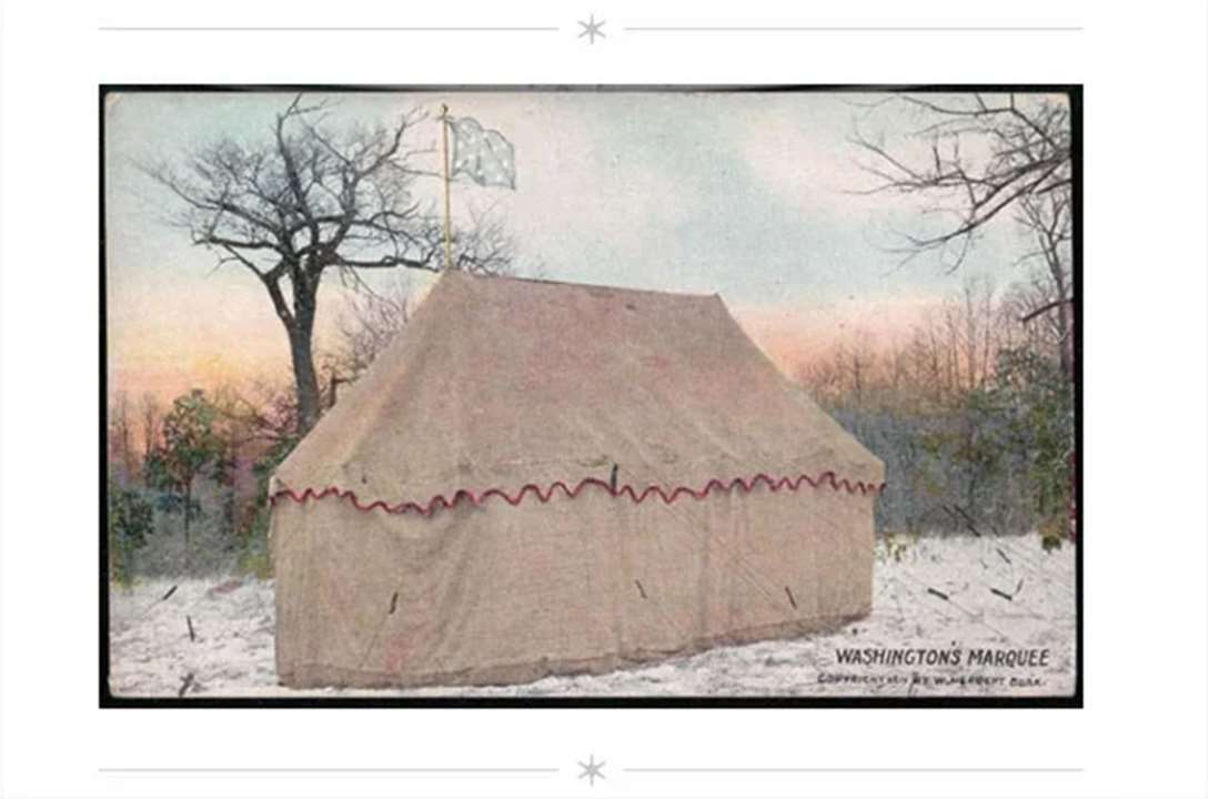 Illustration of George Washington’s Revolutionary War marquee tent featured in Liberty Hall’s First Oval Office Project in Union, New Jersey.